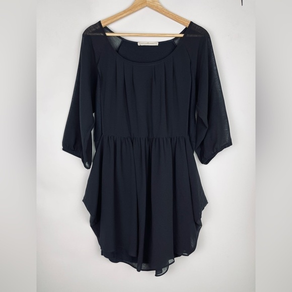 Peruvian Connection Gossamer Flowy Tunic Top In Black - Picture 1 of 5